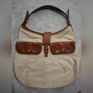 J Crew Hobo Canvas & Leather Shoulder Bag Great Condition